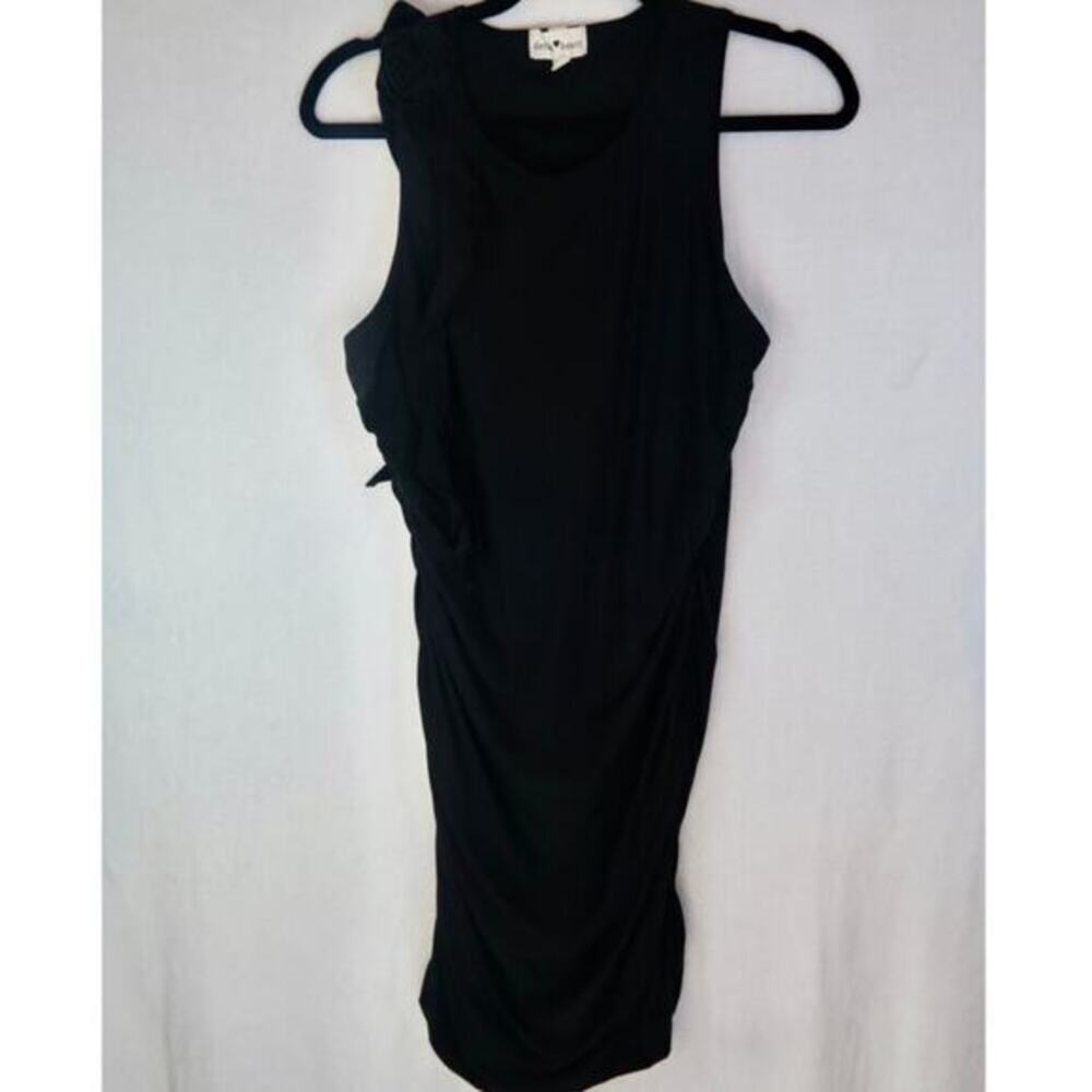 Y2K Black Soft Grunge Baddie Ruffle One Rose‎ On Shoulder Dress Size Large